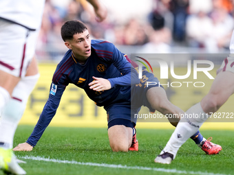 Matias Soule' of AS Roma looks dejected during the Serie A Enilive match between AS Roma and Bologna FC at Stadio Olimpico on November 10, 2...