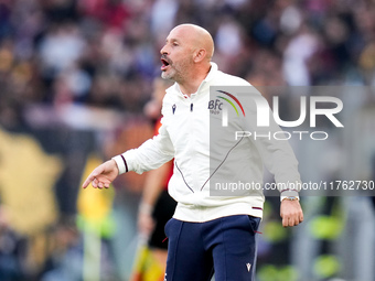 Vincenzo Italiano head coach of Bologna FC yells during the Serie A Enilive match between AS Roma and Bologna FC at Stadio Olimpico on Novem...