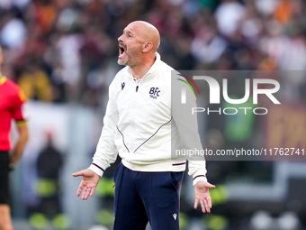 Vincenzo Italiano head coach of Bologna FC yells during the Serie A Enilive match between AS Roma and Bologna FC at Stadio Olimpico on Novem...