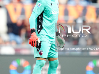 Lukasz Skorupski of Bologna FC looks on during the Serie A Enilive match between AS Roma and Bologna FC at Stadio Olimpico on November 10, 2...