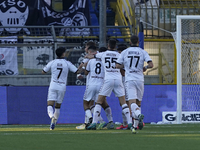 Francesco Pio Esposito of Spezia Calcio celebrates with team mates after scoring during the Serie B match between SS Juve Stabia and Spezia...