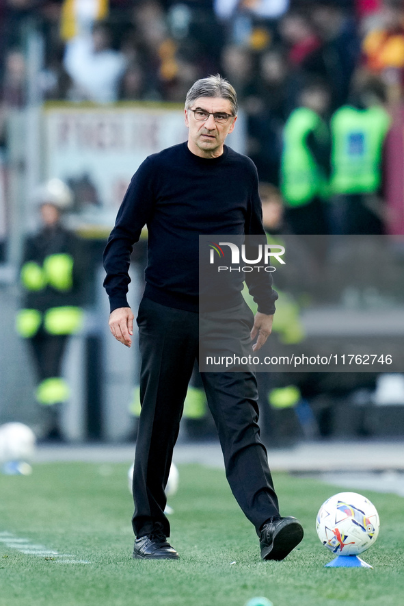 Ivan Juric head coach of AS Roma looks on during the Serie A Enilive match between AS Roma and Bologna FC at Stadio Olimpico on November 10,...