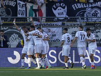 Francesco Pio Esposito of Spezia Calcio celebrates with team mates after scoring during the Serie B match between SS Juve Stabia and Spezia...