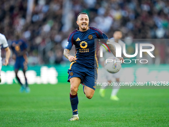 Angelino of AS Roma during the Serie A Enilive match between AS Roma and Bologna FC at Stadio Olimpico on November 10, 2024 in Rome, Italy....