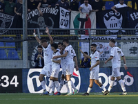 Francesco Pio Esposito of Spezia Calcio celebrates with team mates after scoring during the Serie B match between SS Juve Stabia and Spezia...