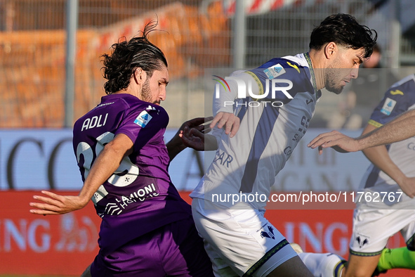 Yacine Adli of ACF Fiorentina and Suat Serdar of Hellas Verona FC ,battle for the ball during the Italian Serie A football match between ACF...