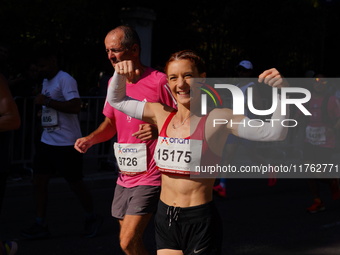 A participant in the Athens Marathon in Athens, Greece, on November 10, 2024, during her race (