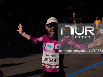 A participant in the Athens Marathon in Athens, Greece, on November 10, 2024, during the race (