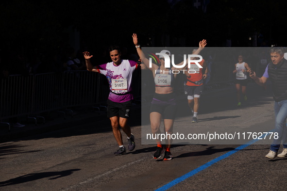 Participants in the Athens Marathon in Athens, Greece, on November 10, 2024, during their race 