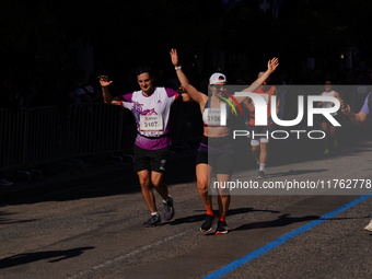 Participants in the Athens Marathon in Athens, Greece, on November 10, 2024, during their race (