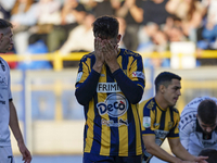 Andrea Adorante of SS Juve Stabia looks dejected during the Serie B match between SS Juve Stabia and Spezia Calcio at Stadio Romeo Menti Cas...