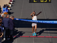 Charalampos Pitsolis finishes in first place for the Athens Marathon in Athens, Greece, on November 10, 2024 (