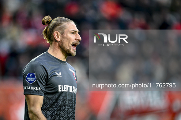 FC Twente goalkeeper Lars Unnerstall plays during the match between Twente and Ajax at the Grolsch Veste stadium for the Dutch Eredivisie se...