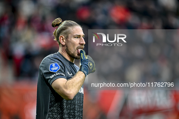 FC Twente goalkeeper Lars Unnerstall plays during the match between Twente and Ajax at the Grolsch Veste stadium for the Dutch Eredivisie se...