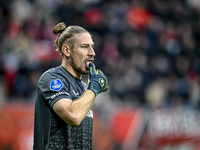 FC Twente goalkeeper Lars Unnerstall plays during the match between Twente and Ajax at the Grolsch Veste stadium for the Dutch Eredivisie se...