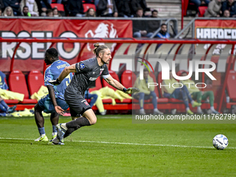 FC Twente goalkeeper Lars Unnerstall and AFC Ajax Amsterdam forward Brian Brobbey play during the match between Twente and Ajax at the Grols...