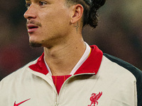 Darwin Nunez plays during the Premier League match between Liverpool and Aston Villa at Anfield in Liverpool, England, on November 9, 2024....