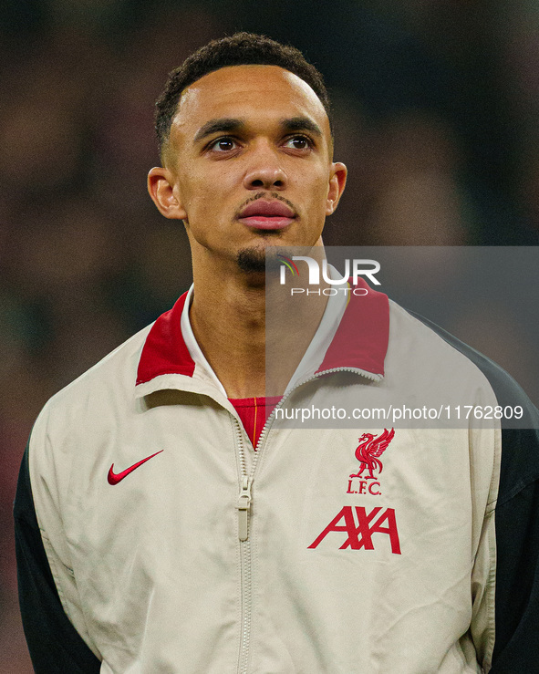 Trent Alexander-Arnold plays during the Premier League match between Liverpool and Aston Villa at Anfield in Liverpool, England, on November...