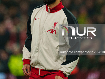 Mohamed Salah of Liverpool plays during the Premier League match between Liverpool and Aston Villa at Anfield in Liverpool, England, on Nove...