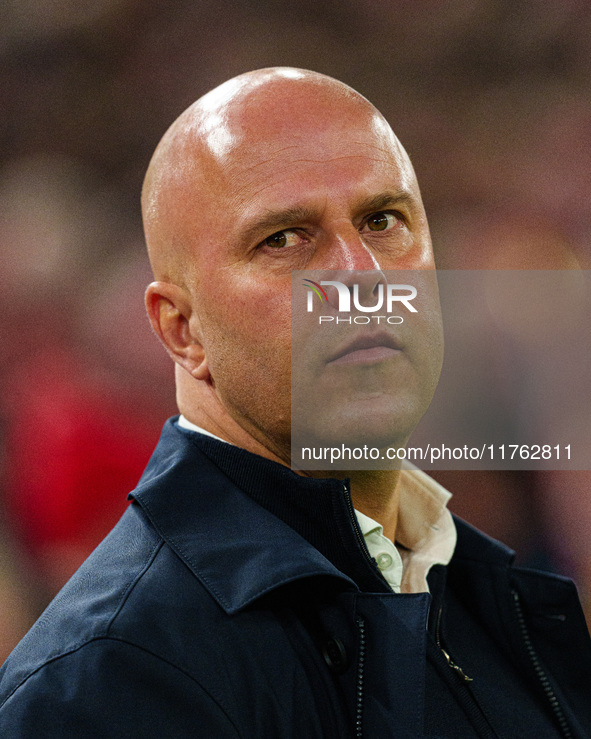 Liverpool manager Arne Slot is present during the Premier League match between Liverpool and Aston Villa at Anfield in Liverpool, England, o...