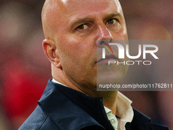 Liverpool manager Arne Slot is present during the Premier League match between Liverpool and Aston Villa at Anfield in Liverpool, England, o...