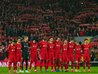 Liverpool's players line up for a minute of silence in remembrance during the Premier League match between Liverpool and Aston Villa at Anfi...