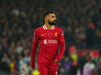 Mohamed Salah plays during the Premier League match between Liverpool and Aston Villa at Anfield in Liverpool, England, on November 9, 2024....