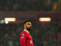 Mohamed Salah plays during the Premier League match between Liverpool and Aston Villa at Anfield in Liverpool, England, on November 9, 2024....