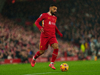 Liverpool's Mohamed Salah is in action during the Premier League match between Liverpool and Aston Villa at Anfield in Liverpool, England, o...