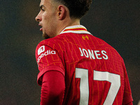 Liverpool's Curtis Jones participates in the Premier League match between Liverpool and Aston Villa at Anfield in Liverpool, England, on Nov...