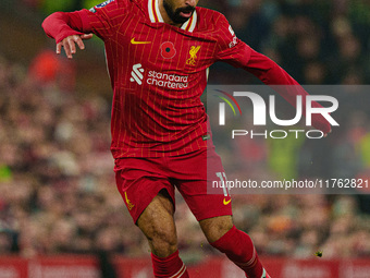 Mohamed Salah of Liverpool plays during the Premier League match between Liverpool and Aston Villa at Anfield in Liverpool, England, on Nove...