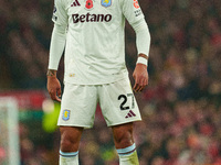 Morgan Rogers of Aston Villa plays during the Premier League match between Liverpool and Aston Villa at Anfield in Liverpool, England, on No...