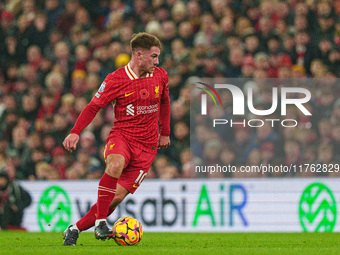 Alexis Mac Allister of Liverpool plays during the Premier League match between Liverpool and Aston Villa at Anfield in Liverpool, England, o...