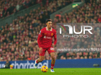 Trent Alexander-Arnold plays during the Premier League match between Liverpool and Aston Villa at Anfield in Liverpool, England, on November...