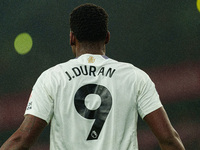 Aston Villa's Jhon Duran plays during the Premier League match between Liverpool and Aston Villa at Anfield in Liverpool, England, on Novemb...