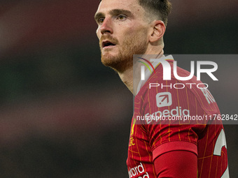 Andrew Robertson of Liverpool plays during the Premier League match between Liverpool and Aston Villa at Anfield in Liverpool, England, on N...