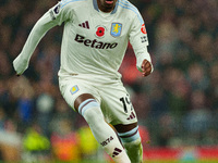 Aston Villa's Jaden Philogene-Bidace is in action during the Premier League match between Liverpool and Aston Villa at Anfield in Liverpool,...