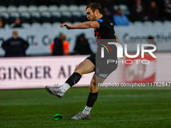 Brett Connon of Newcastle Falcons adds the extras during the Premiership Cup Pool A match between Newcastle Falcons and Doncaster Knights at...