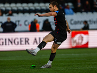 Brett Connon of Newcastle Falcons adds the extras during the Premiership Cup Pool A match between Newcastle Falcons and Doncaster Knights at...