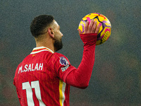 Mohamed Salah plays during the Premier League match between Liverpool and Aston Villa at Anfield in Liverpool, England, on November 9, 2024....