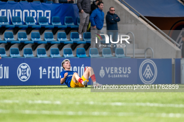 In Andorra La Vella, Andorra, on November 10, 2024, FC Andorra players stand after the Primera RFEF 2024-2025 match between FC Andorra and B...