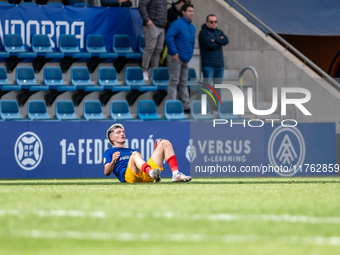 In Andorra La Vella, Andorra, on November 10, 2024, FC Andorra players stand after the Primera RFEF 2024-2025 match between FC Andorra and B...