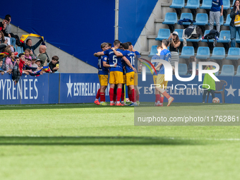 In Andorra La Vella, Andorra, on November 10, 2024, FC Andorra players celebrate after scoring a goal during the Primera RFEF 2024-2025 matc...