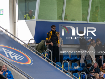 Gerard Pique and his girlfriend Ana Chia are in the official box during the Primera RFEF 2024-2025 match between FC Andorra and Barakaldo CF...