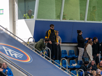 Gerard Pique and his girlfriend Ana Chia are in the official box during the Primera RFEF 2024-2025 match between FC Andorra and Barakaldo CF...