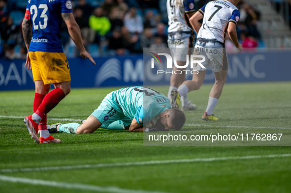 Oier Olazabal of FC Andorra is in action during the Primera RFEF 2024 - 2025 match between FC Andorra and Barakaldo CF at Estadi Nacional in...