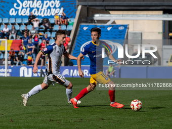 Alvaro Martin of FC Andorra plays during the Primera RFEF 2024 - 2025 match between FC Andorra and Barakaldo CF at Estadi Nacional in Andorr...