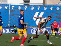 Players are in action during the Primera RFEF 2024-2025 match between FC Andorra and Barakaldo CF at Estadi Nacional in Andorra La Vella, An...