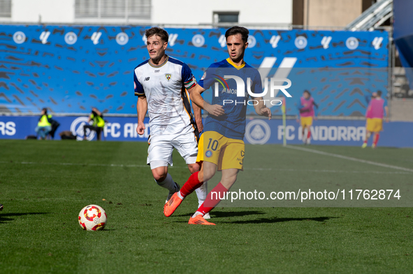 Alvaro Martin of FC Andorra plays during the Primera RFEF 2024 - 2025 match between FC Andorra and Barakaldo CF at Estadi Nacional in Andorr...