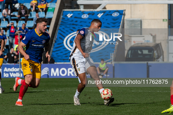 Maroan Sannadi of Barakaldo CF is in action during the Primera RFEF 2024-2025 match between FC Andorra and Barakaldo CF at Estadi Nacional i...